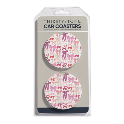Mixed Bows 2 Pack Absorbent Stone Car Coasters 2.6" Manufactured in the USA