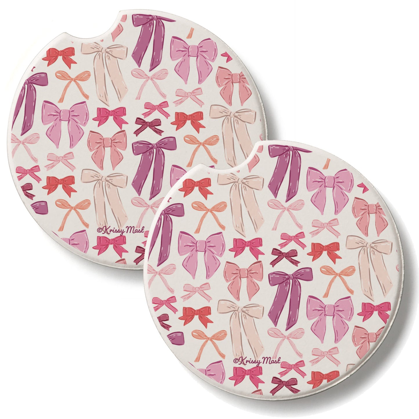 Mixed Bows 2 Pack Absorbent Stone Car Coasters 2.6" Manufactured in the USA