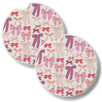 Mixed Bows 2 Pack Absorbent Stone Car Coasters 2.6" Manufactured in the USA