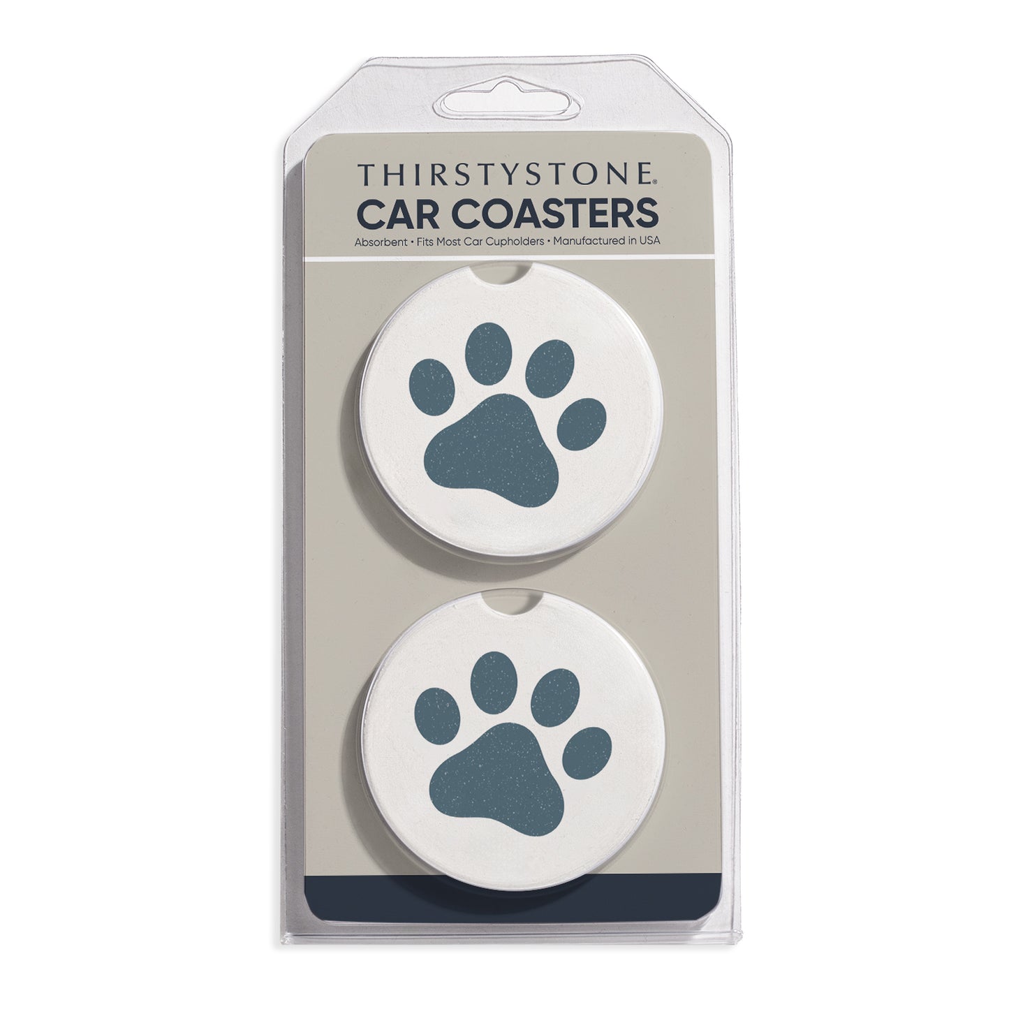 Paw 2 Pack Absorbent Stone Car Coasters 2.6" Manufactured in the USA