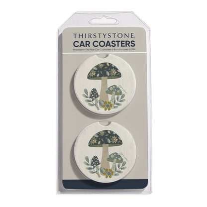 Patterned Mushrooms 2 Pack Absorbent Stone Car Coasters 2.6" Manufactured in the USA