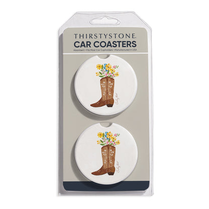 Western Cowgirl 2 Pack Absorbent Stone Car Coasters 2.6" Manufactured in the USA