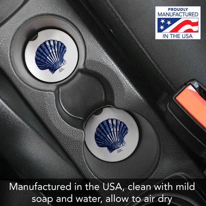 Indigo Scallop 2 Pack Absorbent Stone Car Coasters 2.6" Manufactured in the USA
