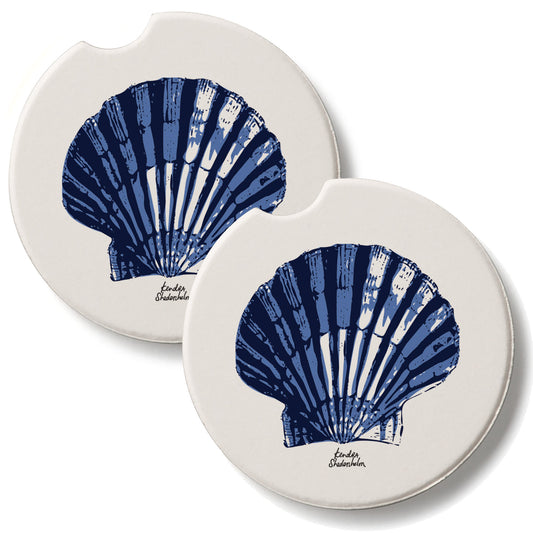 Indigo Scallop 2 Pack Absorbent Stone Car Coasters 2.6" Manufactured in the USA