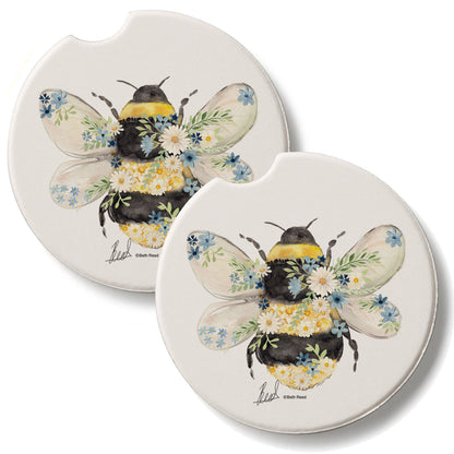 Beautiful Bee 2 Pack Absorbent Stone Car Coasters 2.6" Manufactured in the USA
