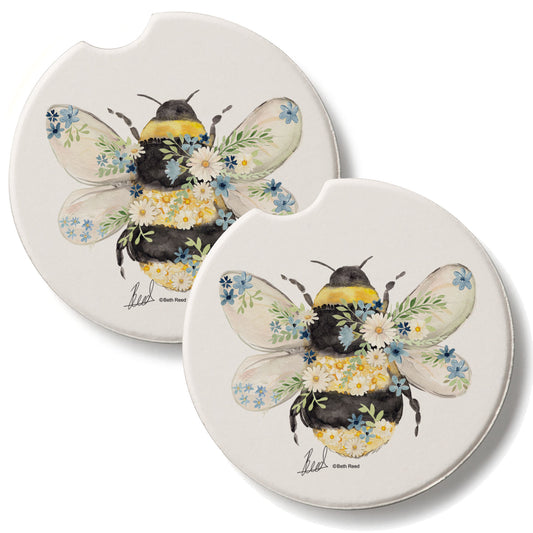 Beautiful Bee 2 Pack Absorbent Stone Car Coasters 2.6" Manufactured in the USA