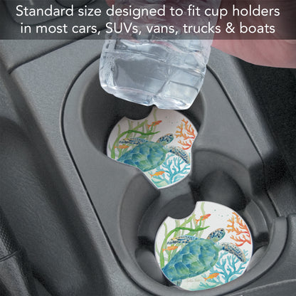 Sea Life Serenade 2 Pack Absorbent Stone Car Coasters 2.6" Manufactured in the USA