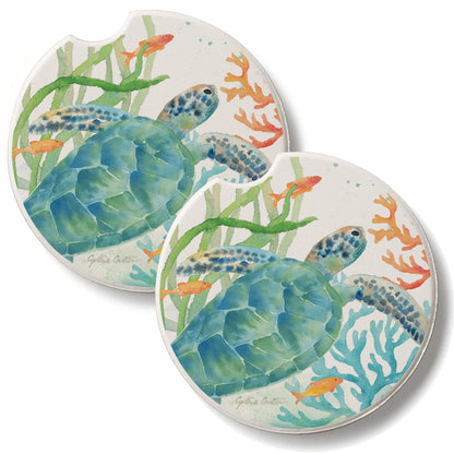 Sea Life Serenade 2 Pack Absorbent Stone Car Coasters 2.6" Manufactured in the USA
