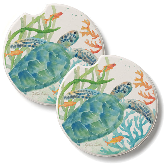 Sea Life Serenade 2 Pack Absorbent Stone Car Coasters 2.6" Manufactured in the USA