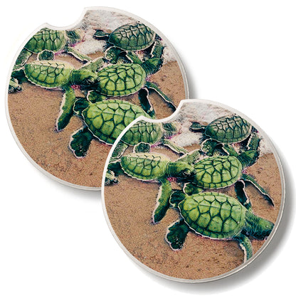 Baby Sea Turtle 2 Pack Absorbent Stone Car Coasters 2.6" Manufactured in the USA