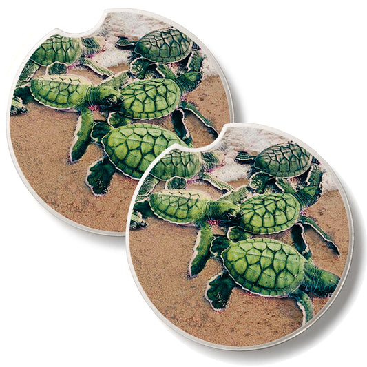 Baby Sea Turtle 2 Pack Absorbent Stone Car Coasters 2.6" Manufactured in the USA