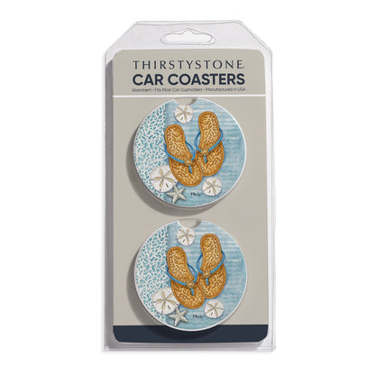 Key Largo Sandals 2 Pack Absorbent Stone Car Coasters 2.6" Manufactured in the USA