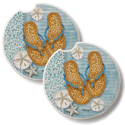 Key Largo Sandals 2 Pack Absorbent Stone Car Coasters 2.6" Manufactured in the USA