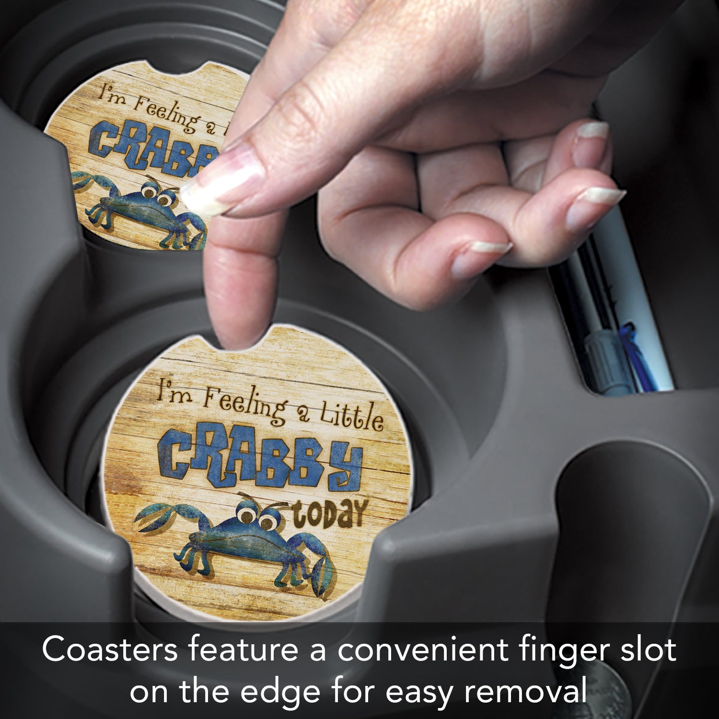 Feeling Crabby 2 Pack Absorbent Stone Car Coasters 2.6" Manufactured in the USA