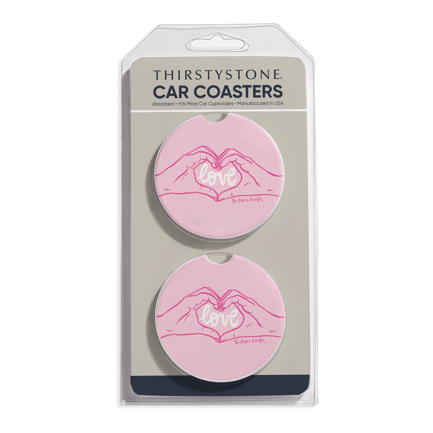 Love Hands 2 Pack Absorbent Stone Car Coasters 2.6" Manufactured in the USA