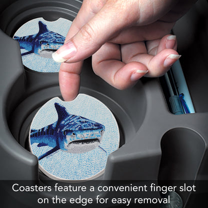 Tiger Shark 2 Pack Absorbent Stone Car Coasters 2.6" Manufactured in the USA