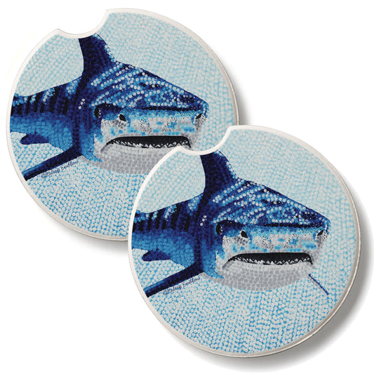 Tiger Shark 2 Pack Absorbent Stone Car Coasters 2.6" Manufactured in the USA