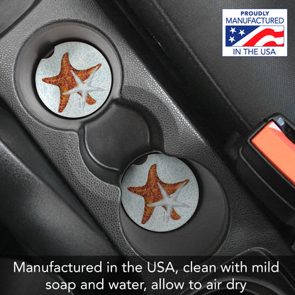 Seas the Day Starfish 2 Pack Absorbent Stone Car Coasters 2.6" Manufactured in the USA