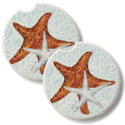 Seas the Day Starfish 2 Pack Absorbent Stone Car Coasters 2.6" Manufactured in the USA