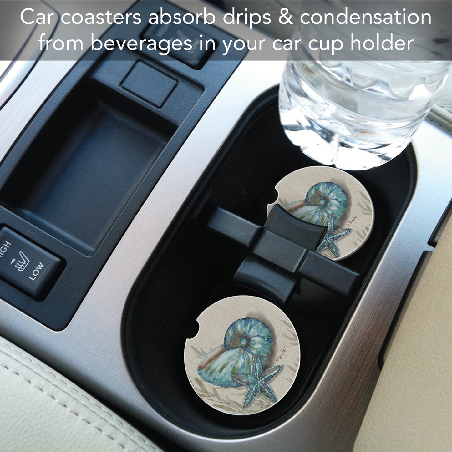 Crescent Conch 2 Pack Absorbent Stone Car Coasters 2.6" Manufactured in the USA