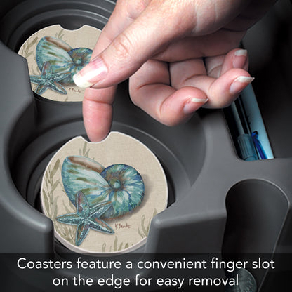 Crescent Conch 2 Pack Absorbent Stone Car Coasters 2.6" Manufactured in the USA