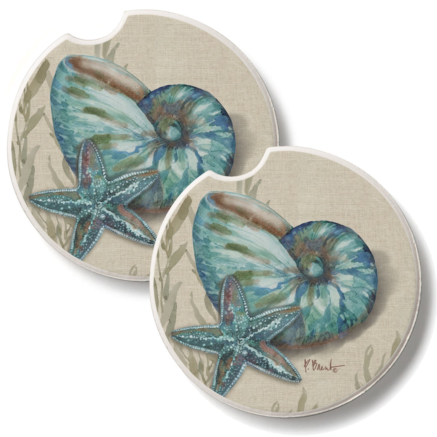 Crescent Conch 2 Pack Absorbent Stone Car Coasters 2.6" Manufactured in the USA