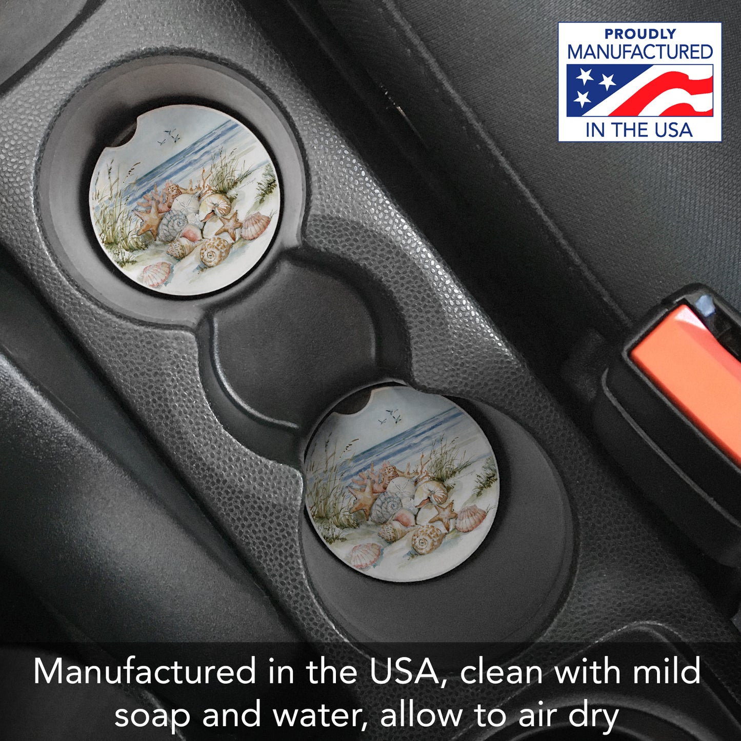 Coastal Sanctuary 2 Pack Absorbent Stone Car Coasters 2.6" Manufactured in the USA
