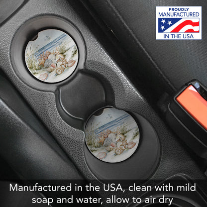Coastal Sanctuary 2 Pack Absorbent Stone Car Coasters 2.6" Manufactured in the USA