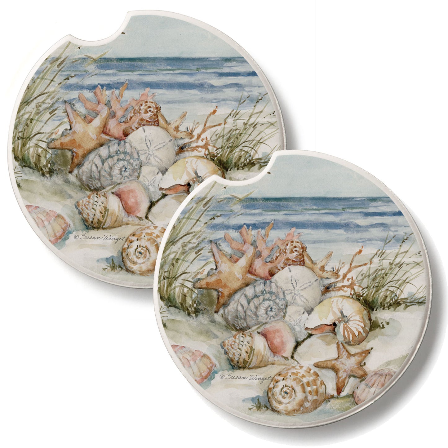 Coastal Sanctuary 2 Pack Absorbent Stone Car Coasters 2.6" Manufactured in the USA