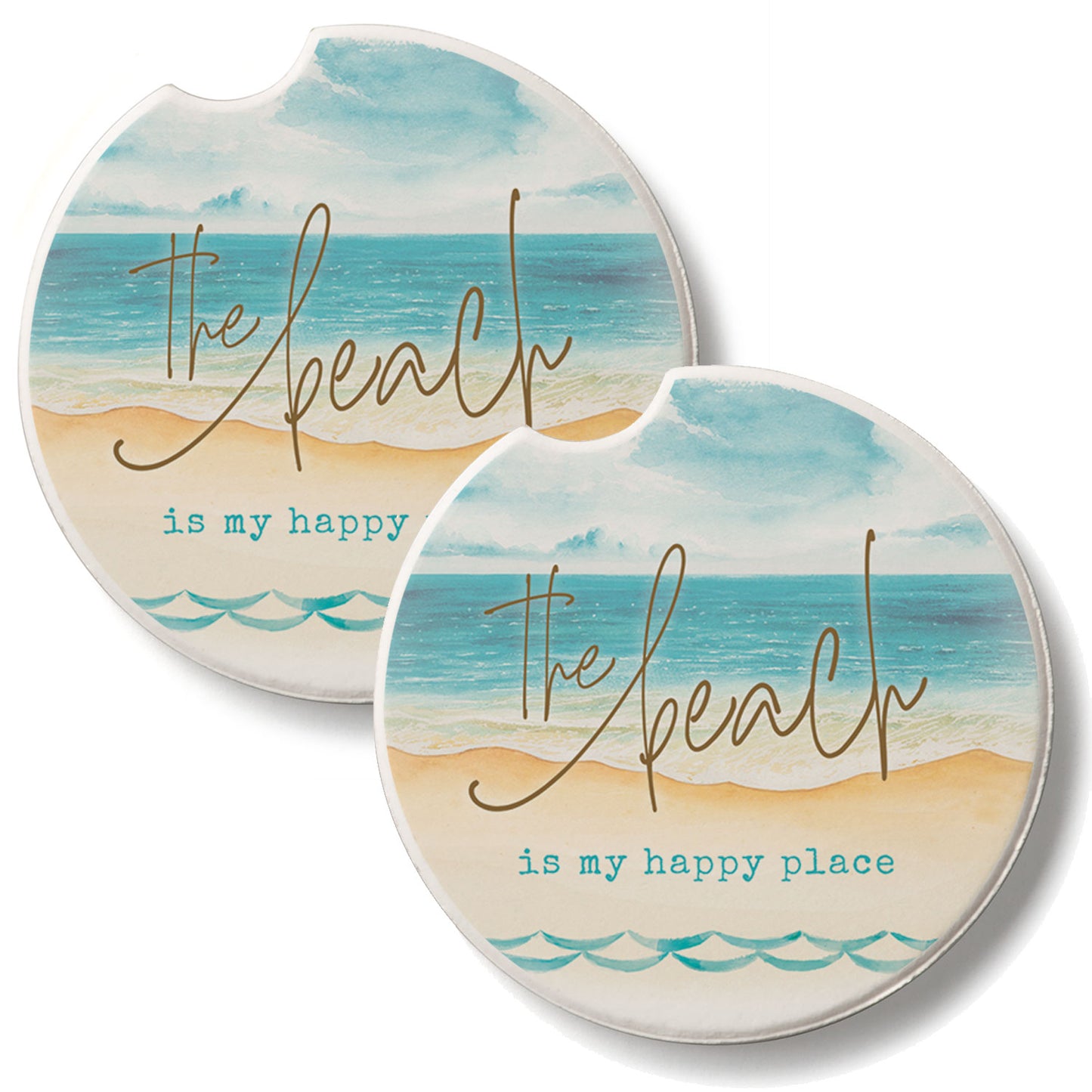 Happy Place 2 Pack Absorbent Stone Car Coasters 2.6" Manufactured in the USA