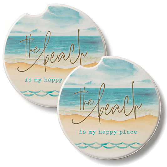 Happy Place 2 Pack Absorbent Stone Car Coasters 2.6" Manufactured in the USA