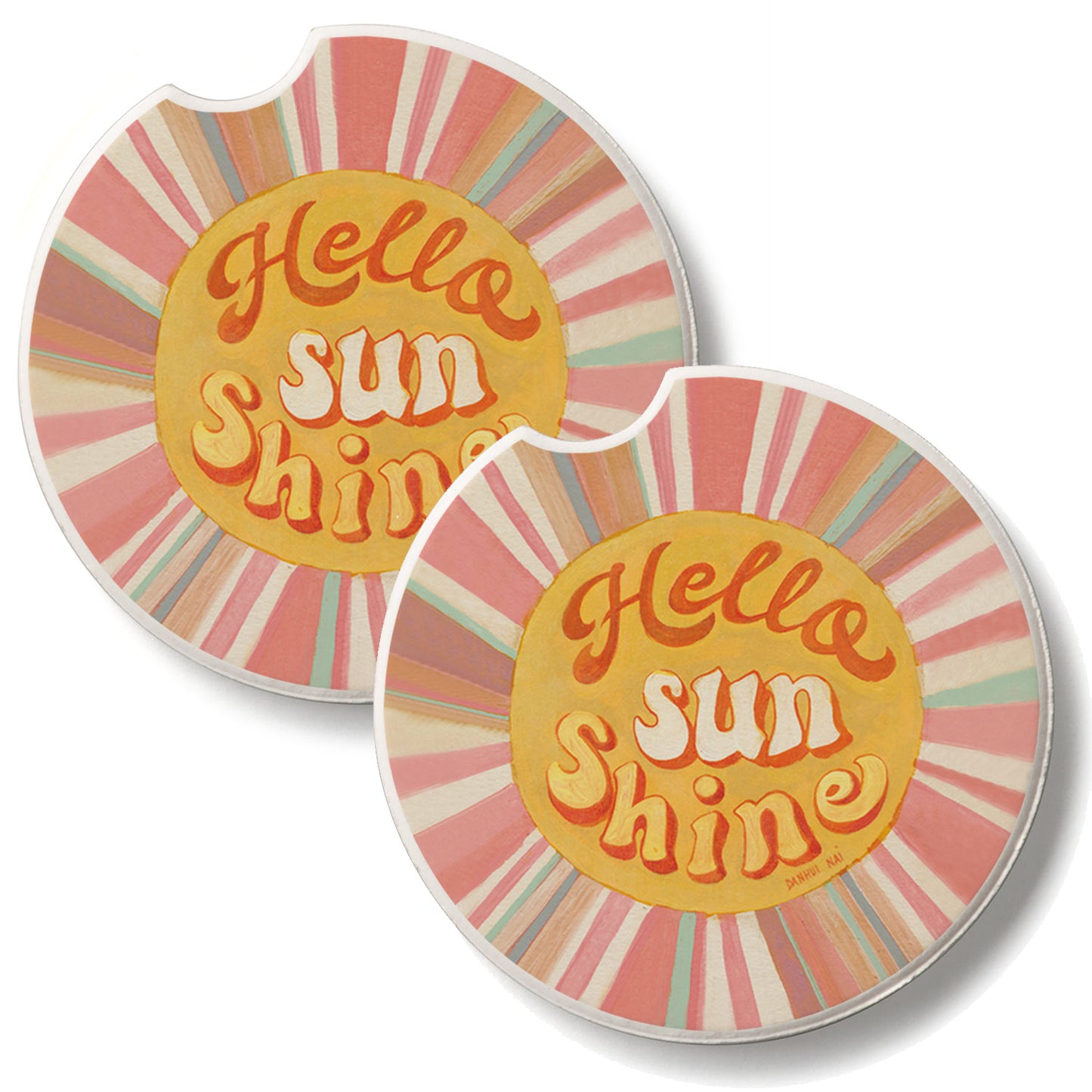 Hello Sun 2 Pack Absorbent Stone Car Coasters 2.6" Manufactured in the USA