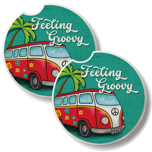 Feeling Groovy 2 Pack Absorbent Stone Car Coasters 2.6" Manufactured in the USA