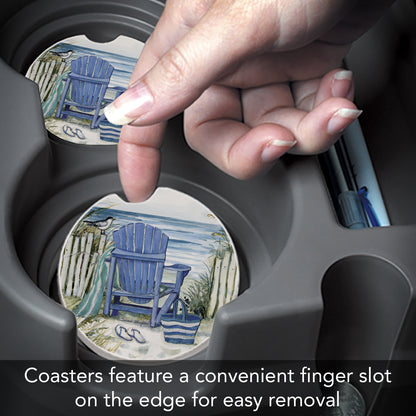 By The Sea Chair 2 Pack Absorbent Stone Car Coasters 2.6" Manufactured in the USA