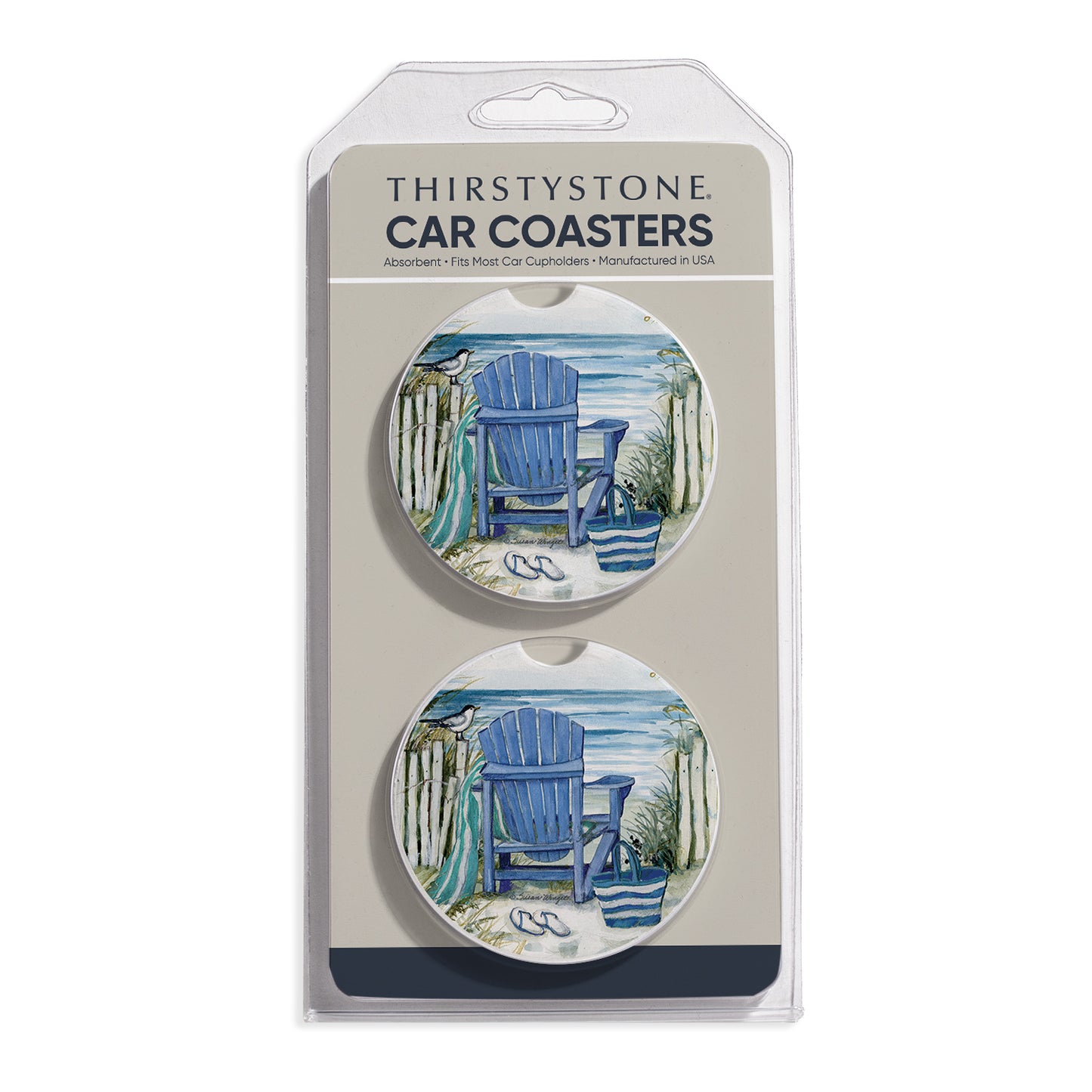 By The Sea Chair 2 Pack Absorbent Stone Car Coasters 2.6" Manufactured in the USA