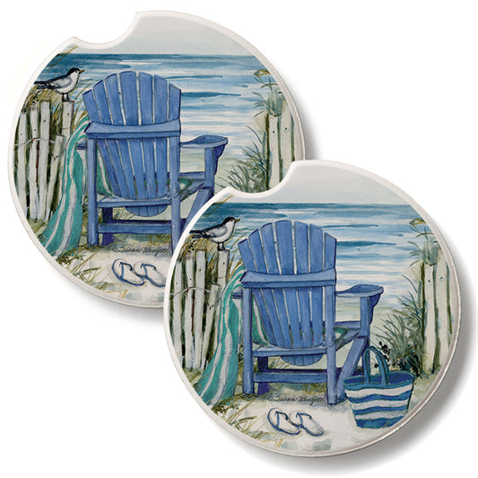 By The Sea Chair 2 Pack Absorbent Stone Car Coasters 2.6" Manufactured in the USA