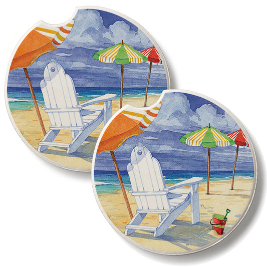 Beach Umbrellas 2 Pack Absorbent Stone Car Coasters 2.6" Manufactured in the USA