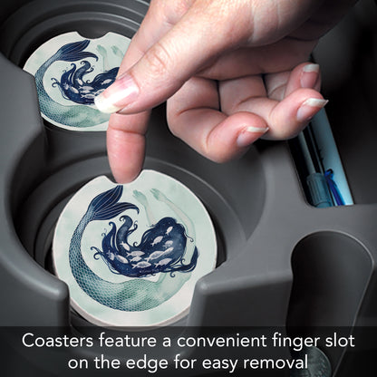 Mermaid Scales 2 Pack Absorbent Stone Car Coasters 2.6" Manufactured in the USA