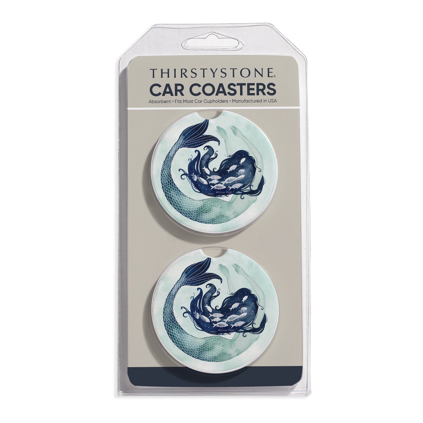 Mermaid Scales 2 Pack Absorbent Stone Car Coasters 2.6" Manufactured in the USA