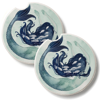 Mermaid Scales 2 Pack Absorbent Stone Car Coasters 2.6" Manufactured in the USA