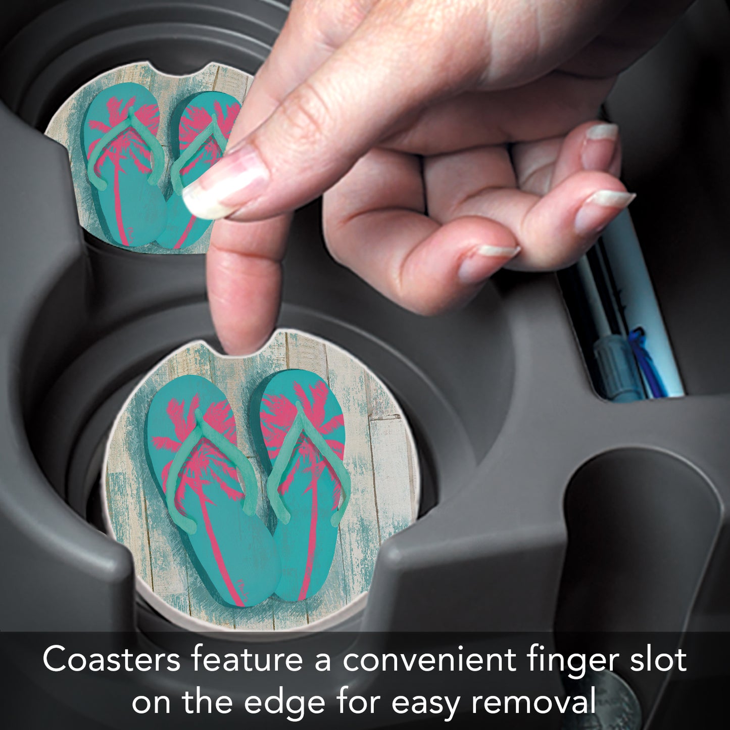 Pompano Sandals 2 Pack Absorbent Stone Car Coasters 2.6" Manufactured in the USA