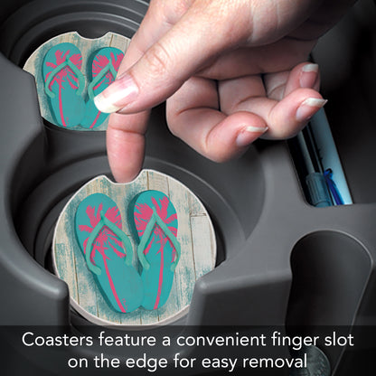 Pompano Sandals 2 Pack Absorbent Stone Car Coasters 2.6" Manufactured in the USA