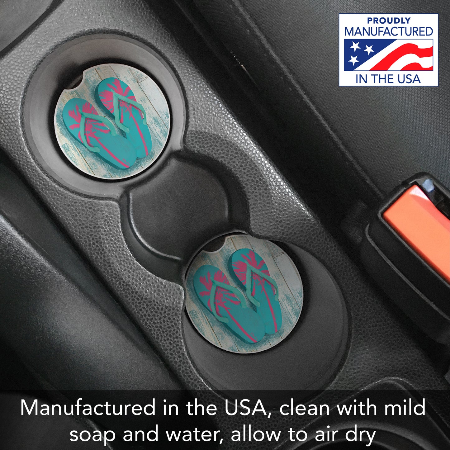 Pompano Sandals 2 Pack Absorbent Stone Car Coasters 2.6" Manufactured in the USA