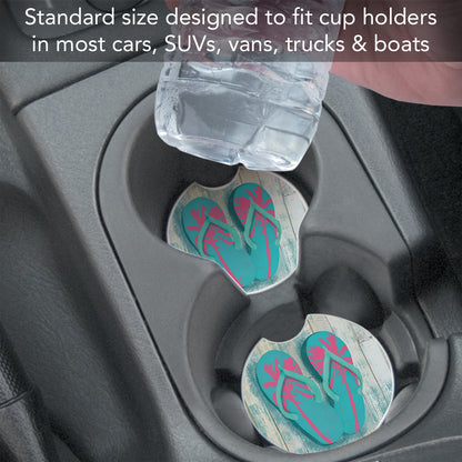 Pompano Sandals 2 Pack Absorbent Stone Car Coasters 2.6" Manufactured in the USA
