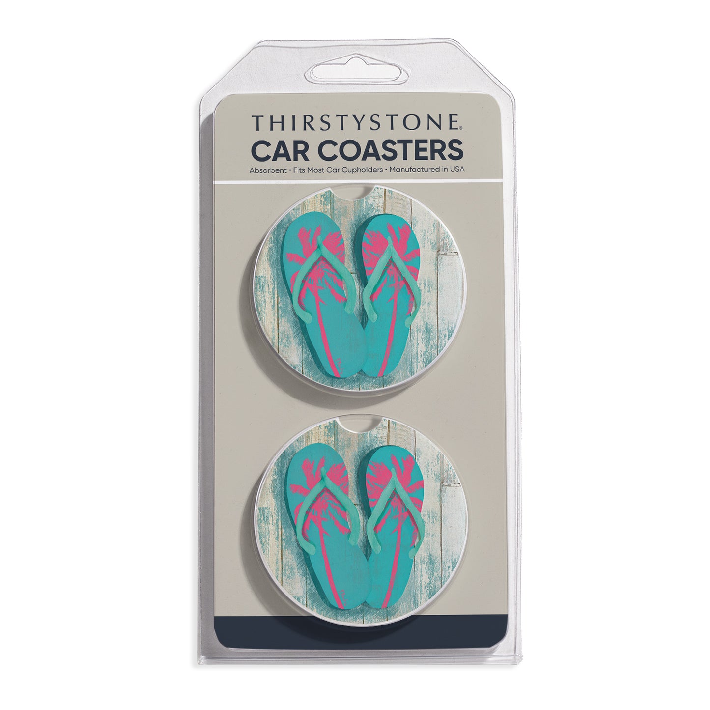 Pompano Sandals 2 Pack Absorbent Stone Car Coasters 2.6" Manufactured in the USA