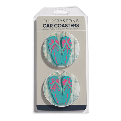 Pompano Sandals 2 Pack Absorbent Stone Car Coasters 2.6" Manufactured in the USA