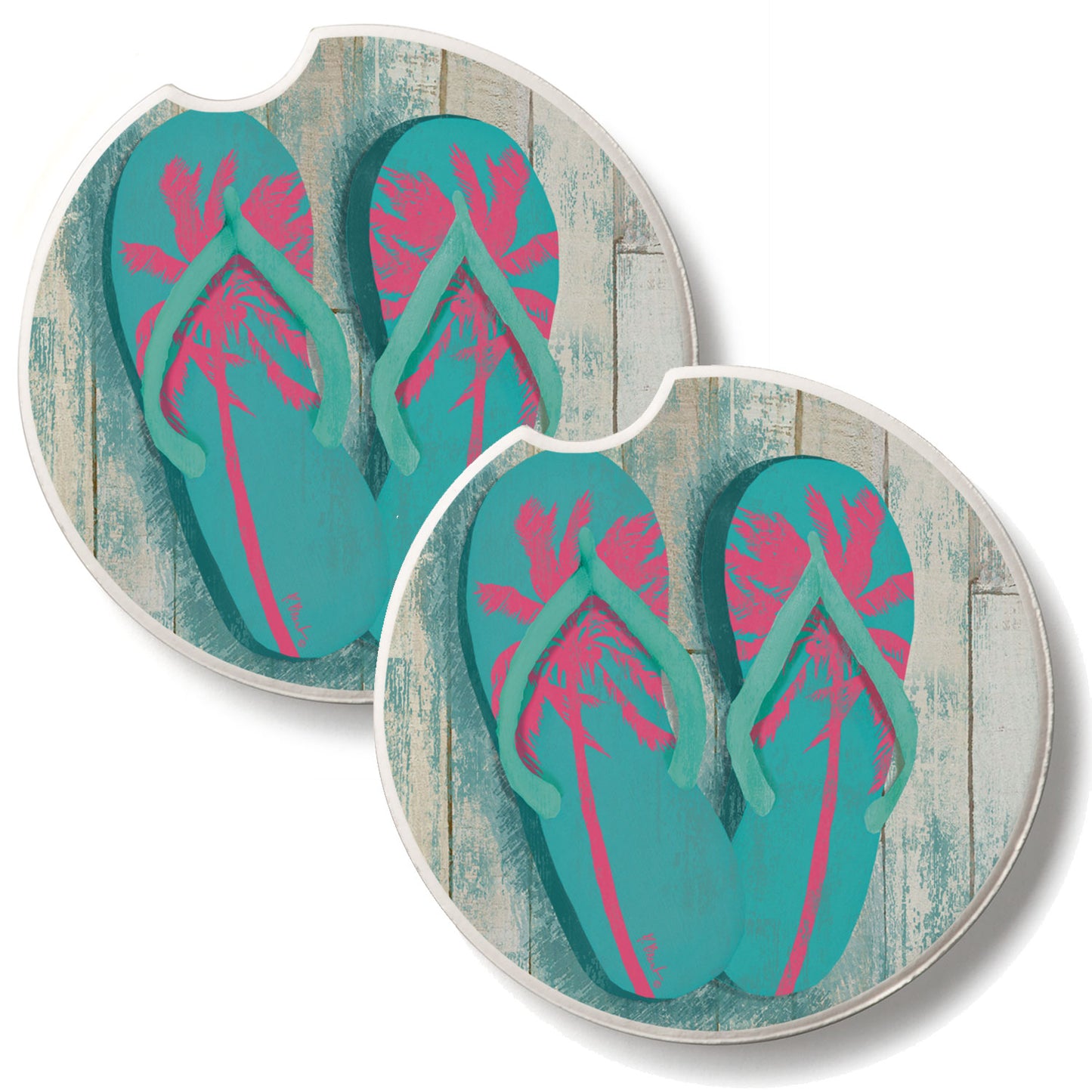 Pompano Sandals 2 Pack Absorbent Stone Car Coasters 2.6" Manufactured in the USA
