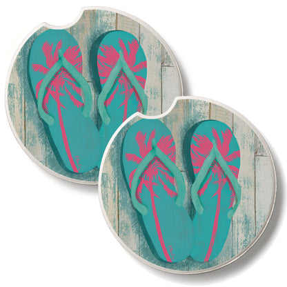 Pompano Sandals 2 Pack Absorbent Stone Car Coasters 2.6" Manufactured in the USA