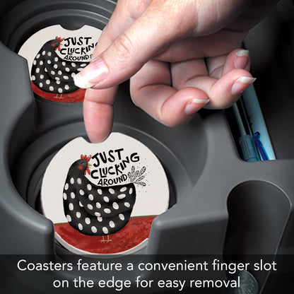 Cluckin' Around 2 Pack Absorbent Stone Car Coasters 2.6" Manufactured in the USA