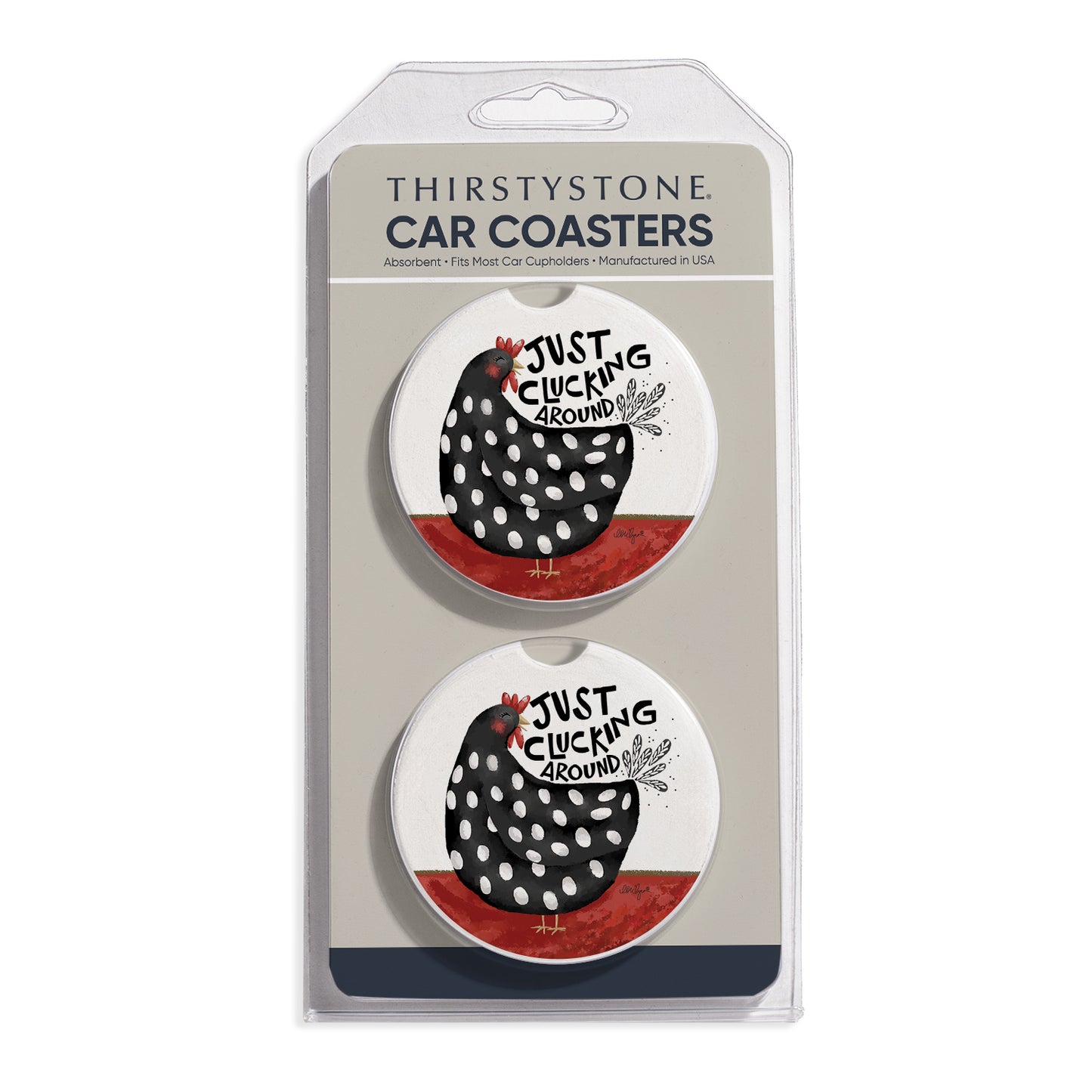 Cluckin' Around 2 Pack Absorbent Stone Car Coasters 2.6" Manufactured in the USA